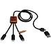 SCX.design C38 3-in-1 Ladekabel aus rPET in quadratischem Bambusgehäuse mit Leuchtlogo, rot