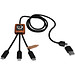 SCX.design C38 3-in-1 Ladekabel aus rPET in quadratischem Bambusgehäuse mit Leuchtlogo, schwarz