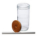 Glasbecher mit Bambusdeckel und Trinkhalm, transparent