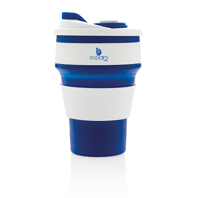 XD COLLECTION faltbarer Silikon-Becher, 350 ml, blau