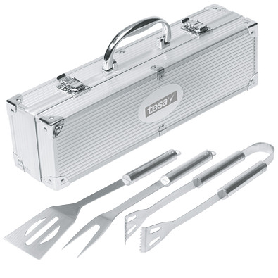 Grillbestecke im Alukoffer, Silber
