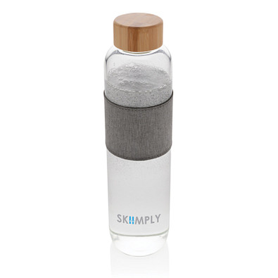 XD COLLECTION Borosilikat-Glasflasche Impact mit Bambusdeckel, 750 ml, transparent/grau