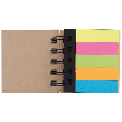 Kleines Ringbuch mit Haftmarkerstreifen und Haftnotizen, braun