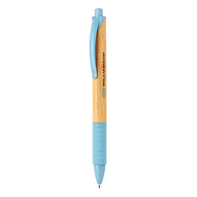 XD COLLECTION Druckkugelschreiber aus Bambus & Weizenstroh, blaue Mine, blau