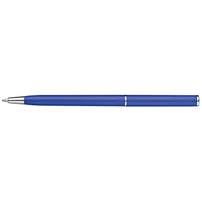 Drehkugelschreiber in schlanker Form aus Kunststoff, blaue Mine, blau