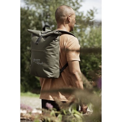 Lennon Roll-Top Recycled PU Backpack Rucksack, Dunkelgrün