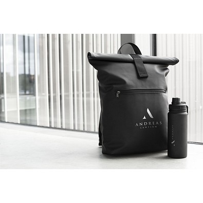Lennon Roll-Top Recycled PU Backpack Rucksack, Schwarz
