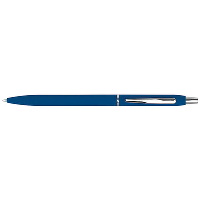 Schlanker, gummierter Druckkugelschreiber, blaue Mine, blau