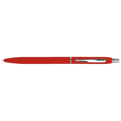 Schlanker, gummierter Druckkugelschreiber, blaue Mine, rot