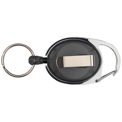 Schlüsselanhänger mit Karabiner und ausziehbarem Schlüsselring, schwarz
