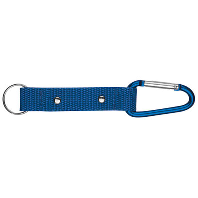 Schlüsselanhänger mit Karabiner und Plättchen aus Metall, blau