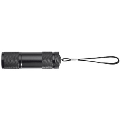 Taschenlampe aus Aluminium mit 9 LEDs, inkl. Batterien in einer Box, schwarz
