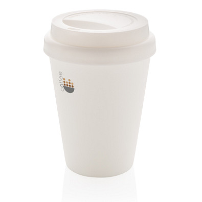 XD COLLECTION Wiederverwendbarer doppelwandiger Kaffeebecher, 300 ml, weiß