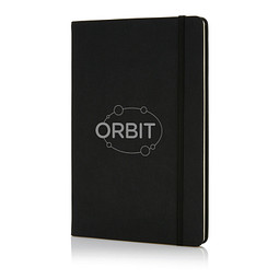 Werbeartikel Deluxe Hardcover PU A5 Notizbuch – schwarz – mit Logo bedruckt